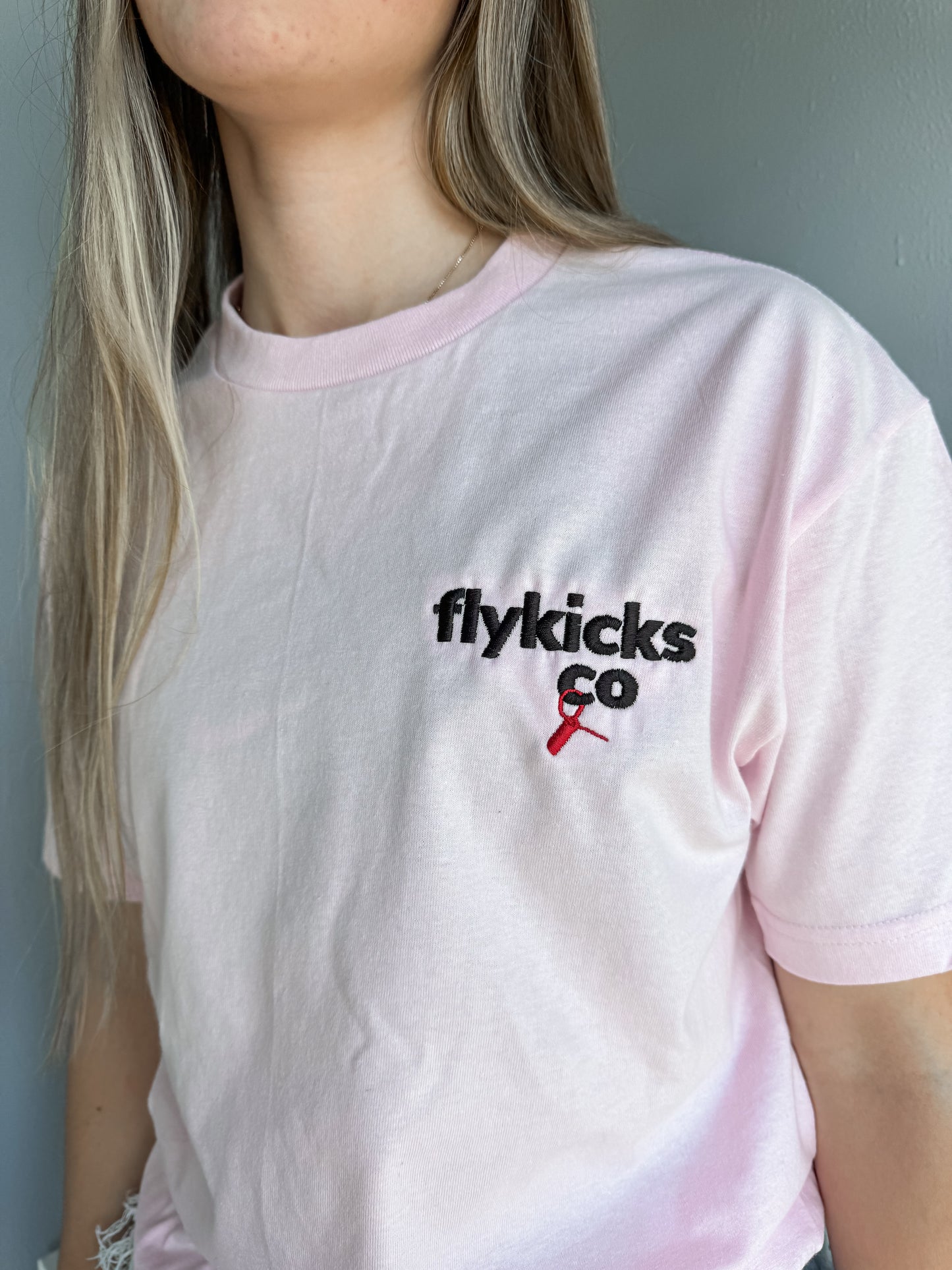 Fly Kicks Pink Embroidered Tee