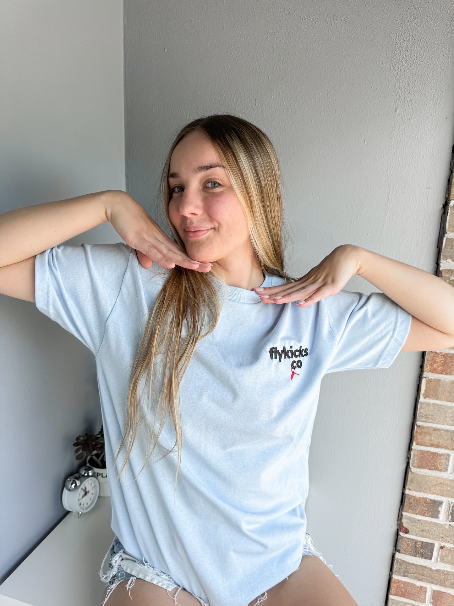 Fly Kicks Blue Embroidered Tee